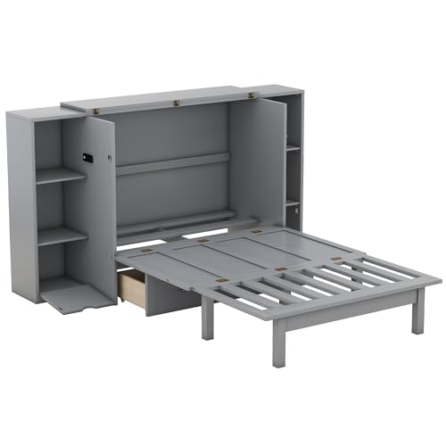 Queen Size Murphy Bed Cabinet with Storage and USB Ports A9613