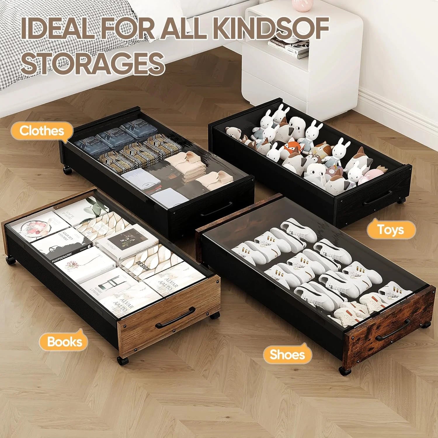 Under Bed Storage Bins with Wheels and Removable Lid, 2 Pack C292