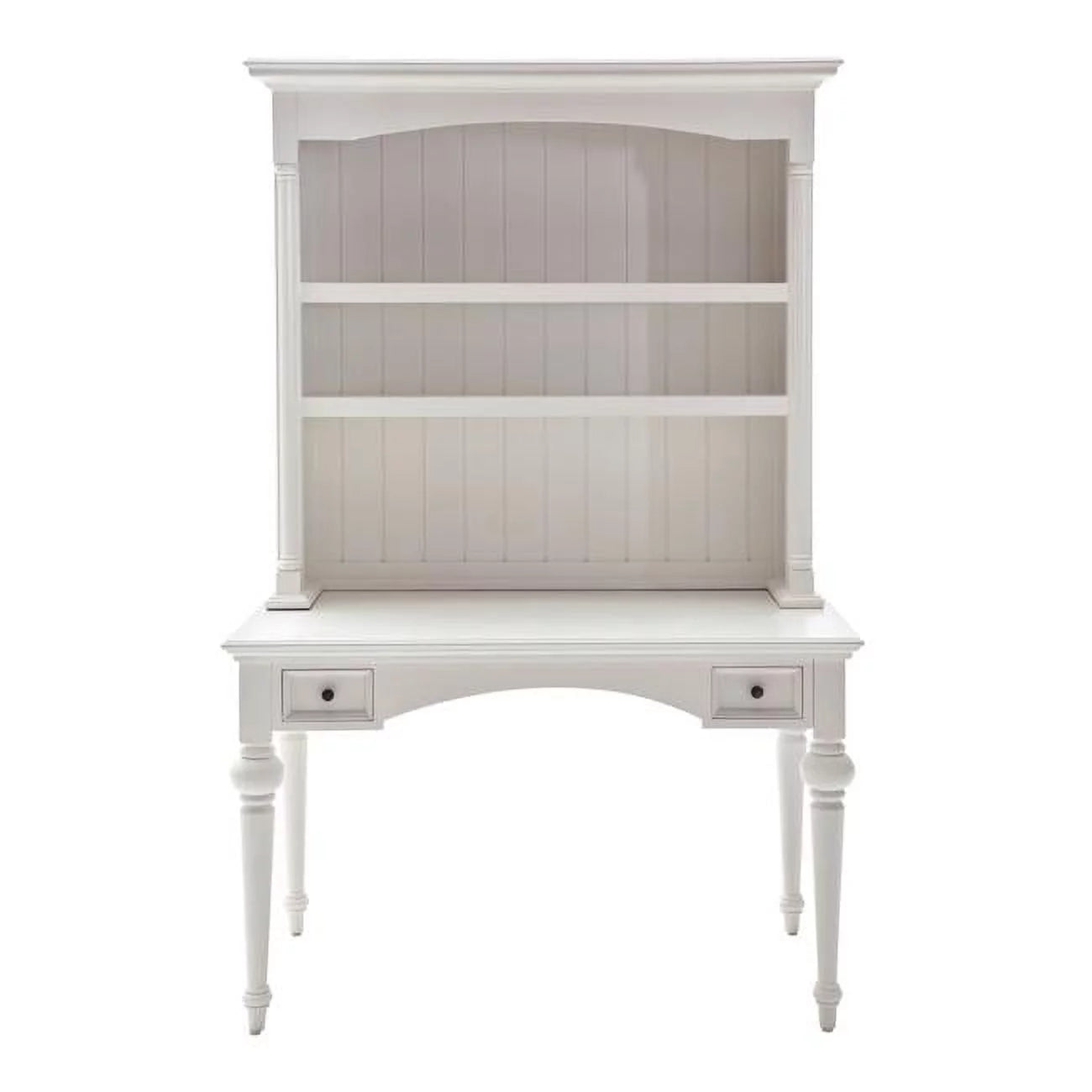 HomeRoots 397849 Antiqued White Provencial Writing or Computer Desk with Hutch