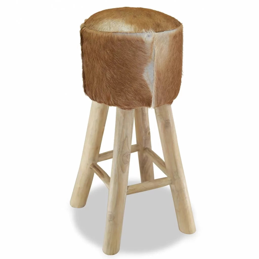 Bar Stool Real Leather and Solid Teak Wood Y431147