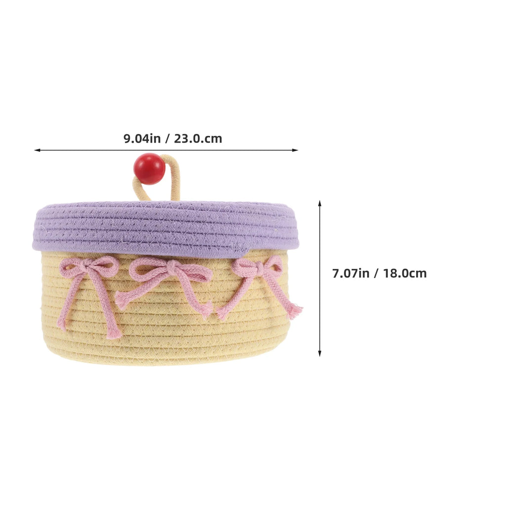 Woven Cotton Rope Basket with Lid Jewelry Storage Box H28505
