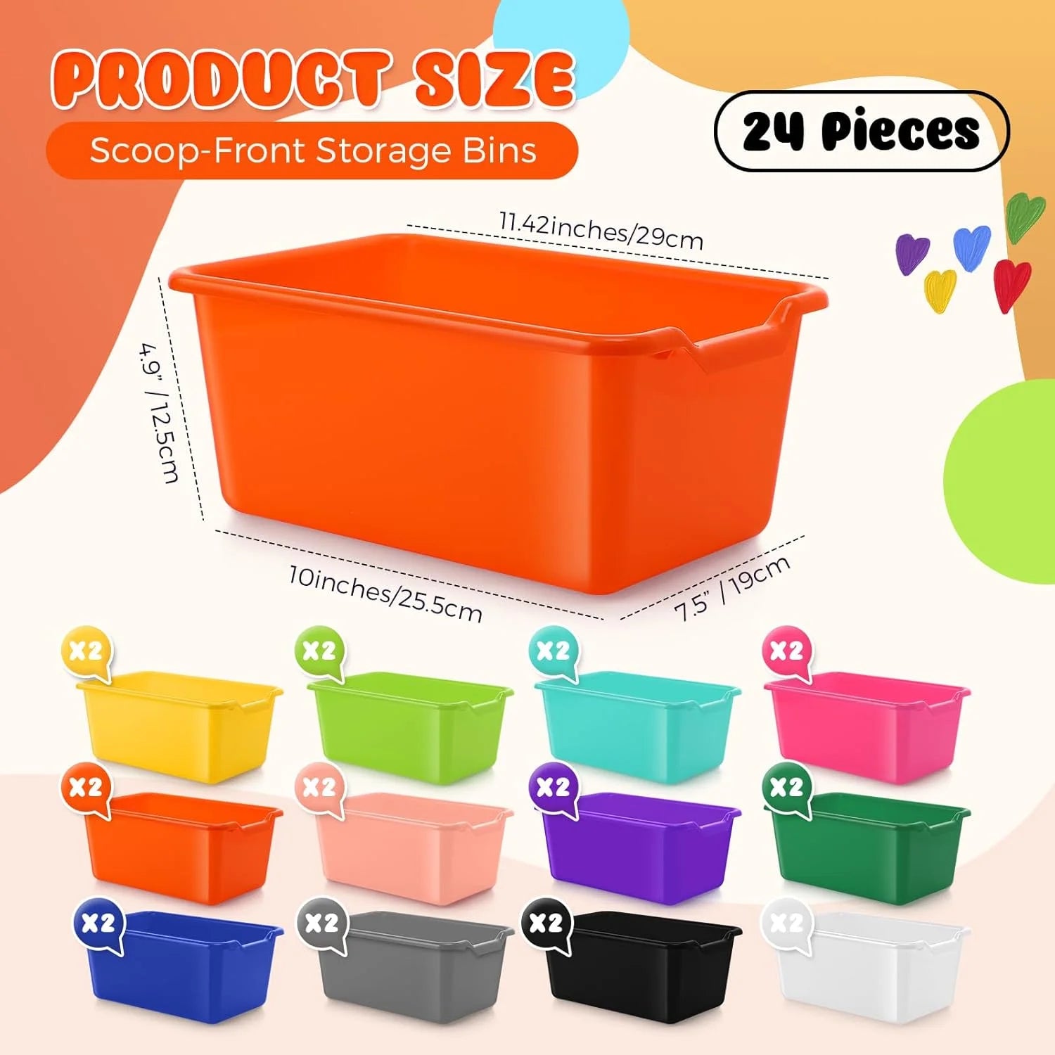 24 Pack Plastic Cubby Bins for Classroom Toy Storage, Stackable Assorted Colors G29717