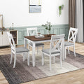 5-Piece Dining Table Set for Small Spaces, Minimalist Wood Dining Table with 4 Upholstered Chairs, Rectangular Table and 4 X-Back Chairs (Blue)