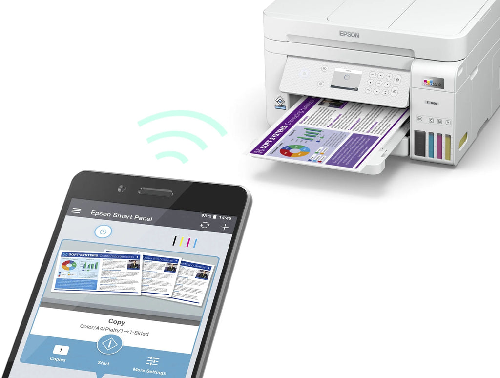 All-in-One Inkjet Printer with Scanner, Copier, White, Bundle with Printer Cable W677