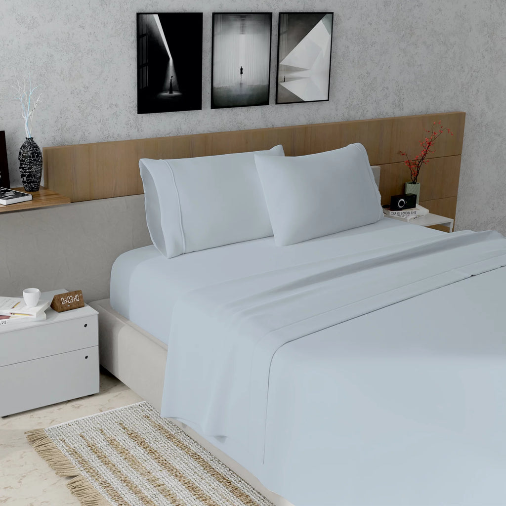 400 Thread Count Cotton Sateen Sheet Set, Full Size, Light Blue M180206