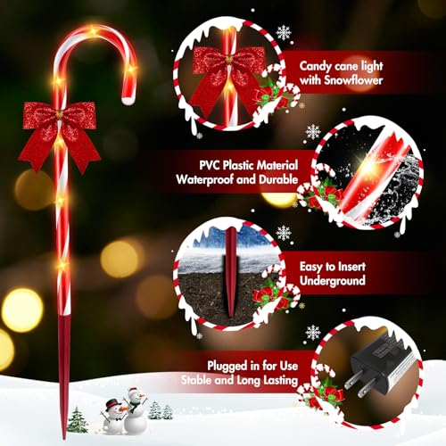 24 Pack Outdoor Christmas Candy Cane Lights 144LED Solar Pathway with Bowknot V1552
