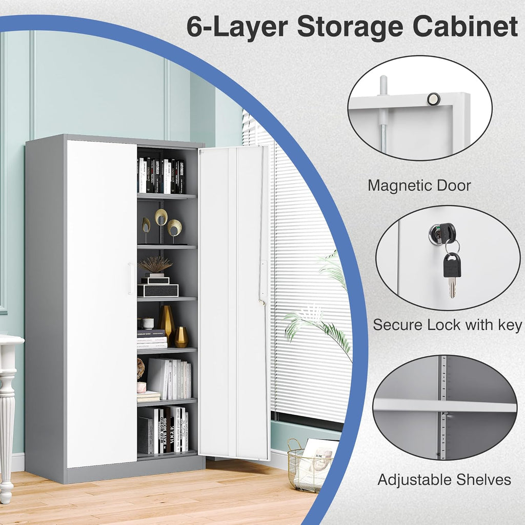 Locking Steel File Cabinet with 2 Doors and 4 Shelves T636