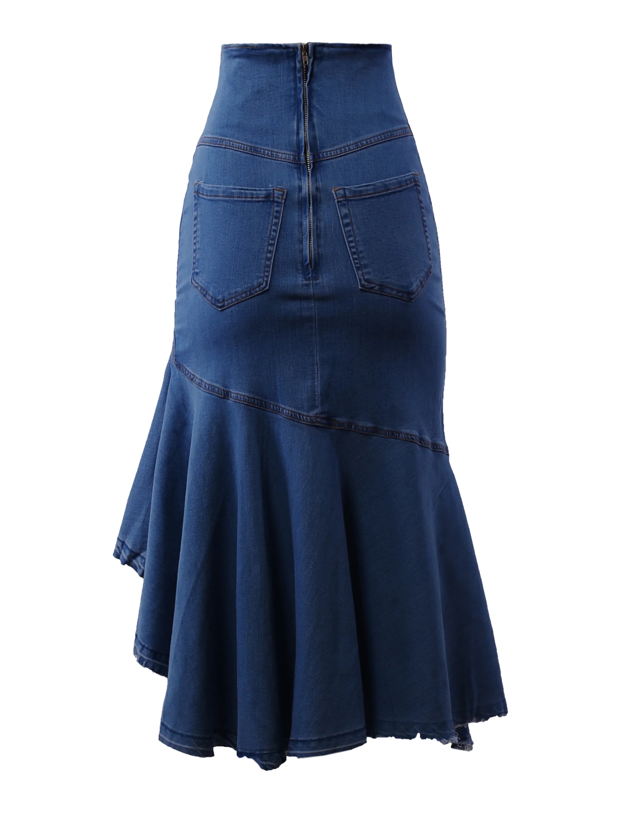 Women's High Waist Denim Jean Long Skirt Dark Wash X32196