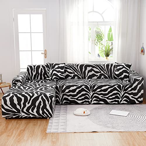 L Shape Sectional Sofa Covers, 2pcs Stretch Elastic Chaise Slipcover, Black Gold Y34926