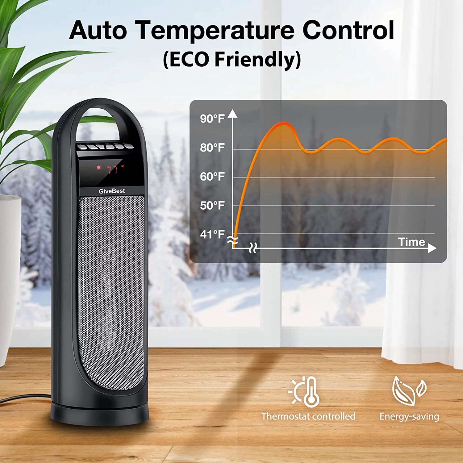 Tower Space Heater for Indoor Use, 22" Oscillating Electric Room Heater with Thermostat and Remote D7225