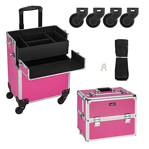 Rolling Makeup Train Case with Removable Wheels, Rose Pink N988552
