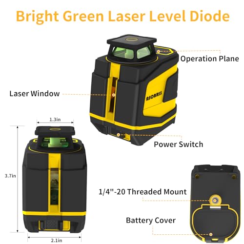 Self-Leveling Green Cross Line Laser with Tripod, Horizontal Vertical Beam, for Picture Hanging Construction Tile Wall, Carrying Pouch Battery Included N96524