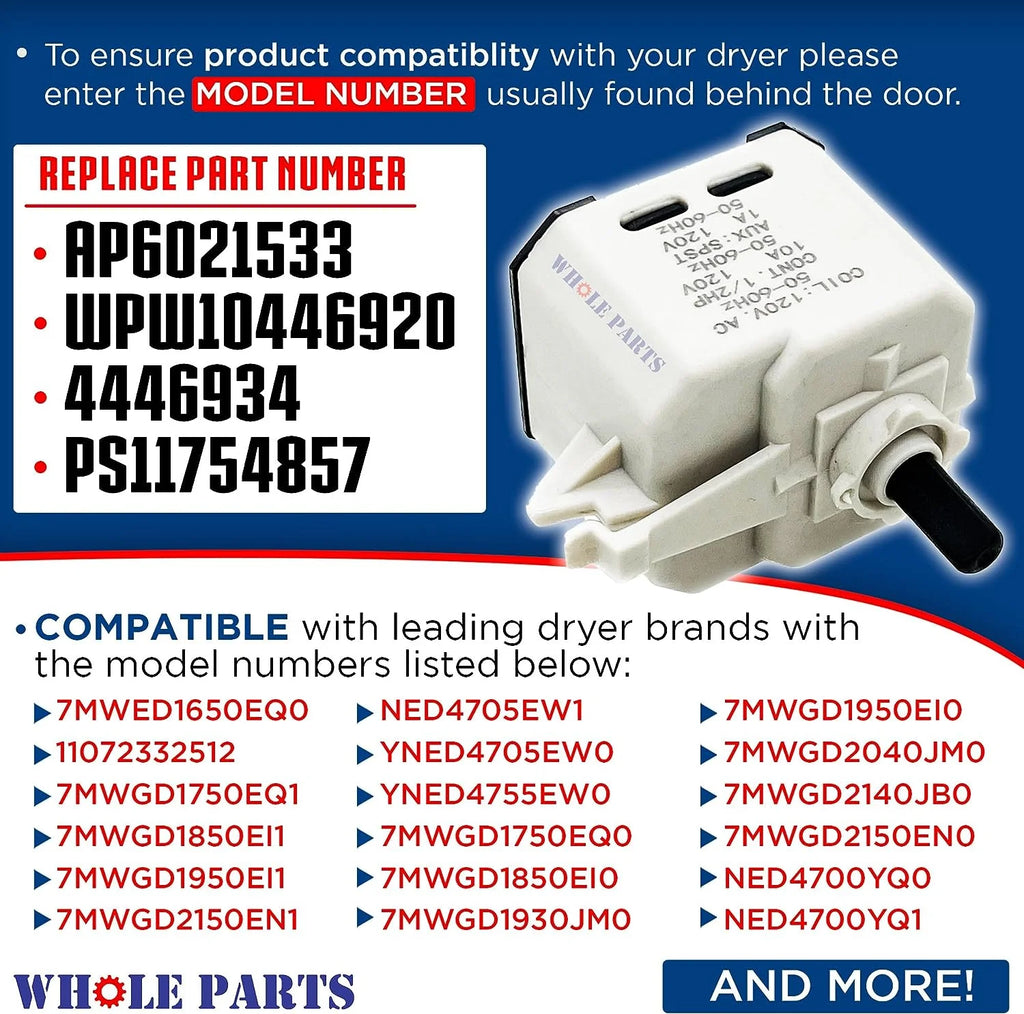 Dryer Start Switch Replacement Part W10446920 I2345