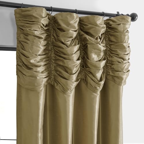 Ruched Faux Silk Curtains for Living Room, 50 x 96, Flax Gold A580