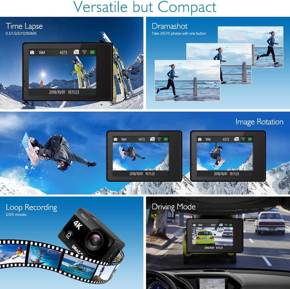 4K Action Camera 16MP Waterproof Sports Cam with Remote and Accessories P89662