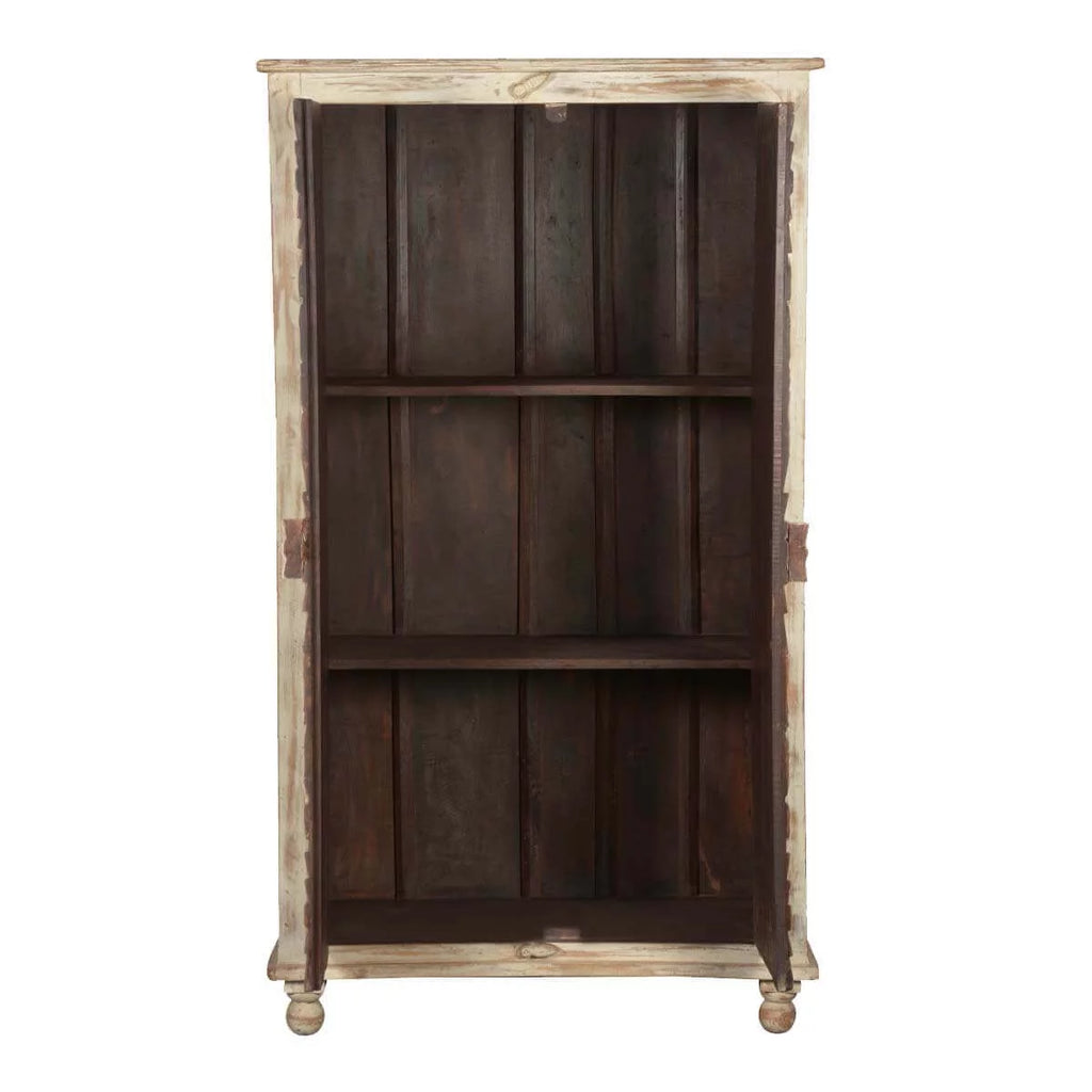 Hand Carved Solid Wood Distressed White Armoire with Shelves V522
