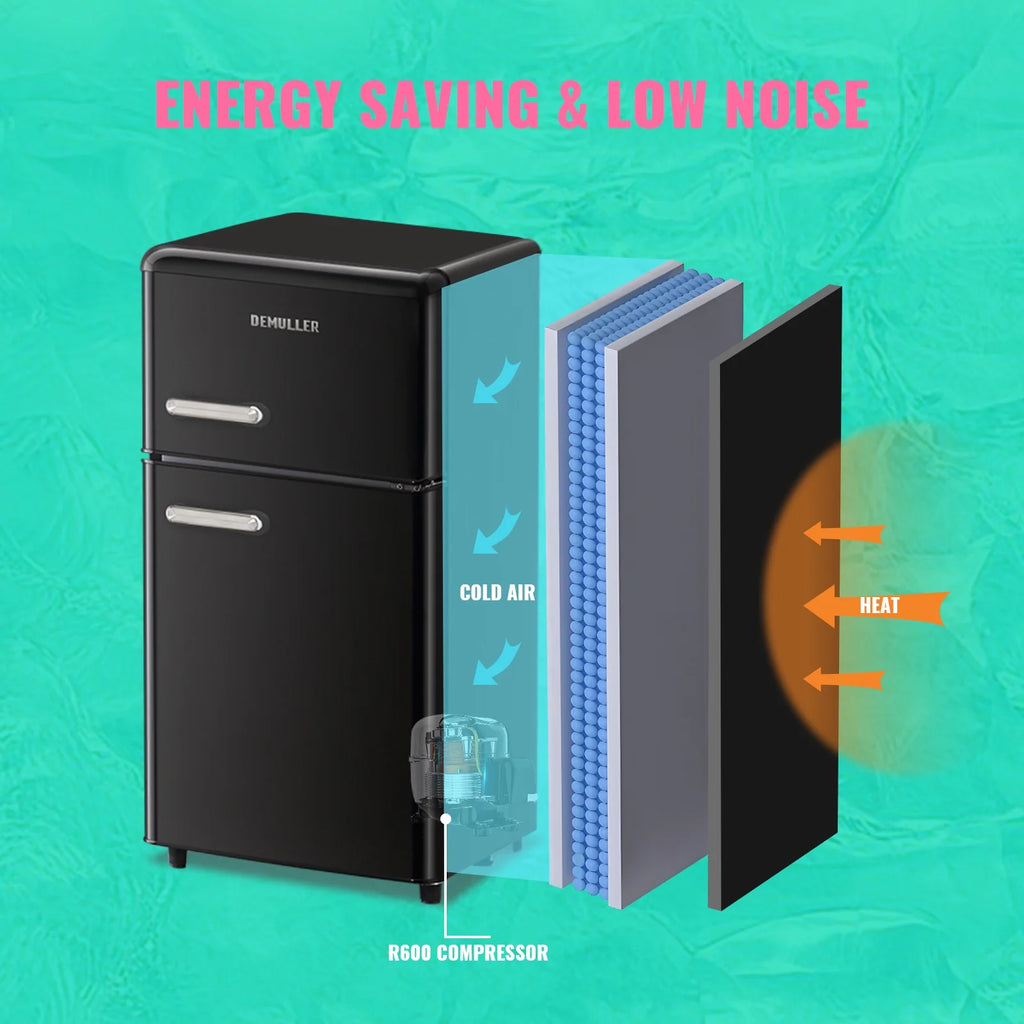Mini Fridge Double Door 3.5 Cu. ft with Adjustable Temperature Control W356