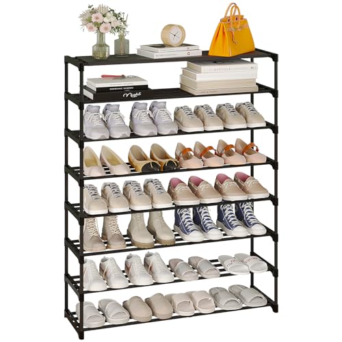 4-Tier Shoe Rack, Tall Large Capacity 20 Pairs Shoes Storage Organizer, Stackable Wide Shoe Shelf for Entryway, Hallway, Black
