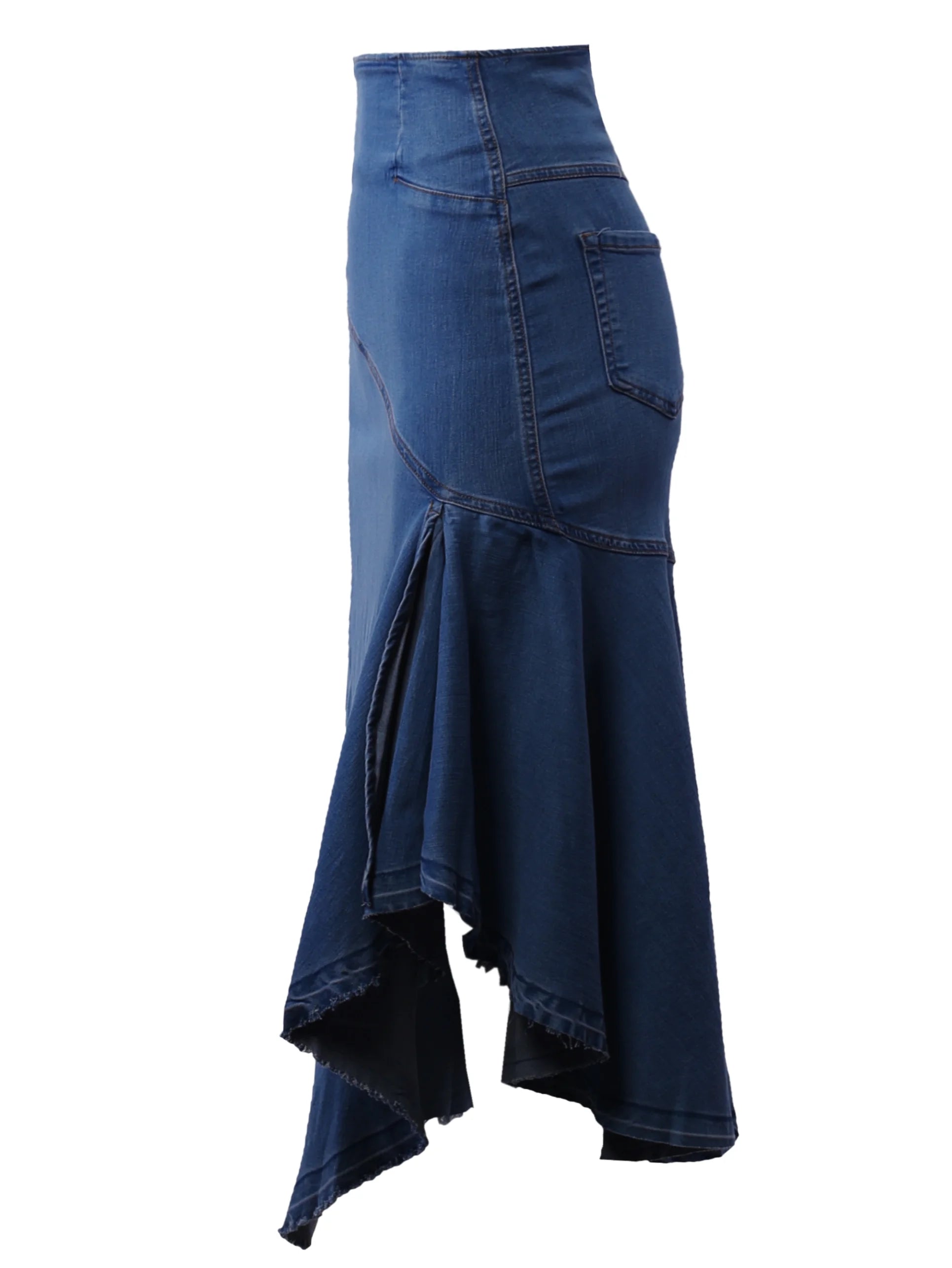 Women's High Waist Denim Jean Long Skirt Dark Wash X32196