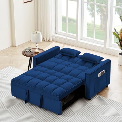 Velvet Convertible Sofa Sleeper with Detachable Arm Pockets O80682