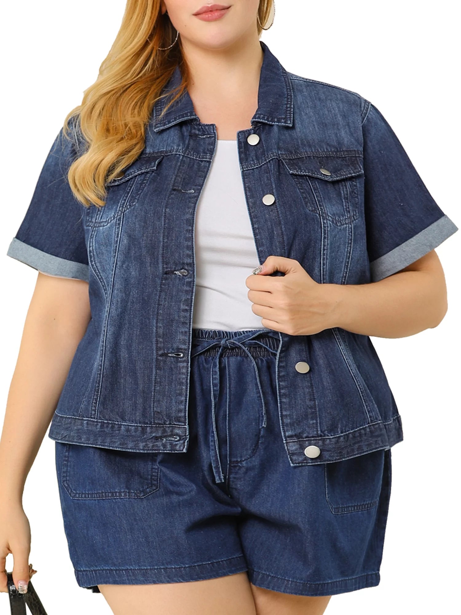 Juniors Plus Size Crop Denim Trucker Jacket U107
