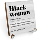 Black Woman Definition Wood Sign Desk Decor Rustic Office Cubicle Decor Inspirational Quotes Plaque with Wooden Stand Farmhouse Positive Office Desk Accessories for Home Table Shelf Tiered Tray