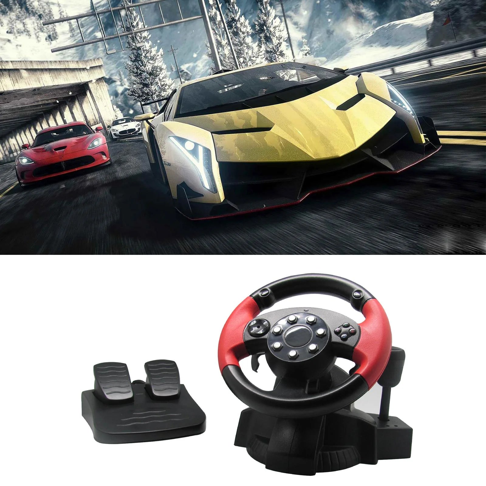USB Truck Race Steering Wheel with Pedals Set X354