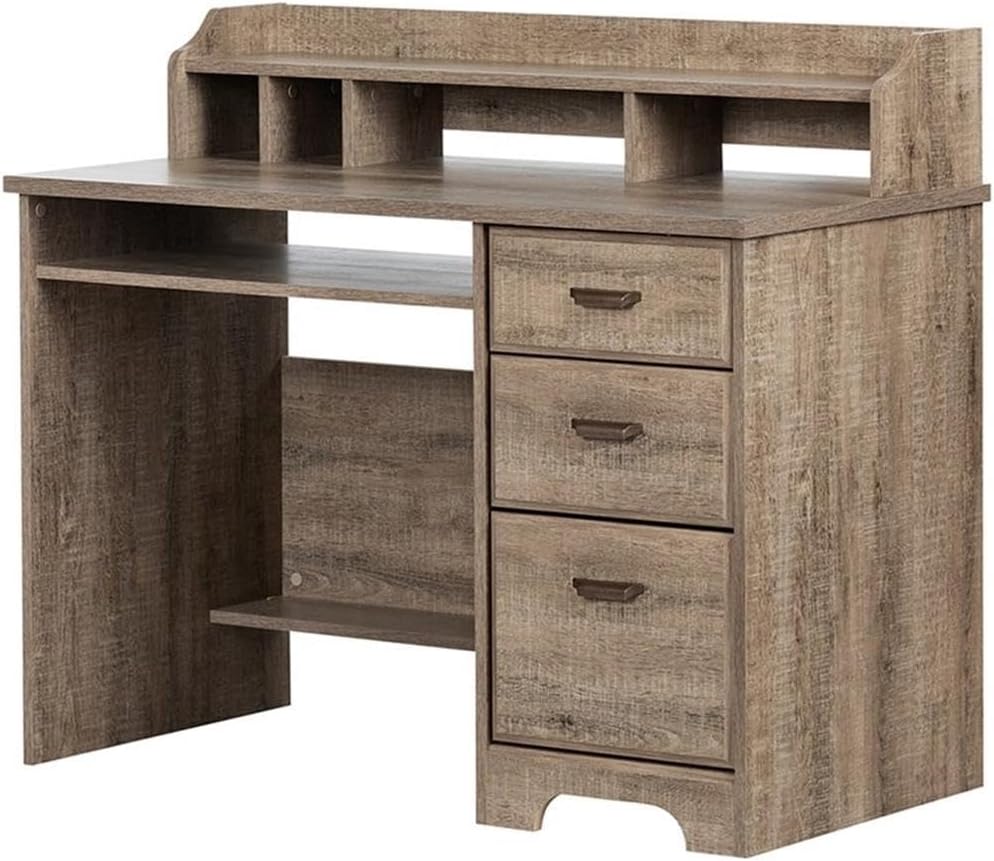 BOWERY HILL Rustic Computer Desk with Keyboard Tray, Modern Wood Writing Desk with Drawers and Shelves for Home Office, Brown
