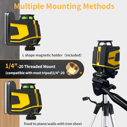 Self-Leveling Green Cross Line Laser with Tripod, Horizontal Vertical Beam, for Picture Hanging Construction Tile Wall, Carrying Pouch Battery Included N96524