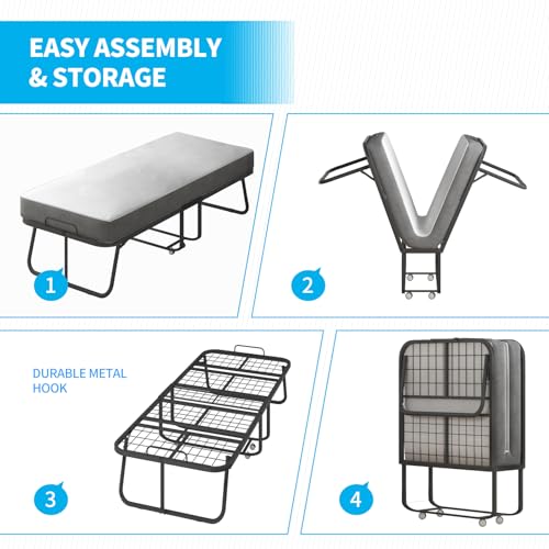 Folding Bed with Mattress for Adults, Portable Twin Size with Metal Frame X112982