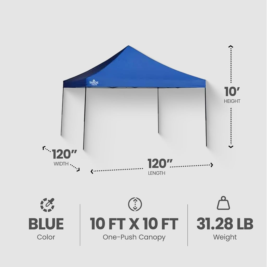 10 x 10 Pop Up Canopy Tent, 1-Person Setup, Portable Outdoor Shelter, Blue A34599