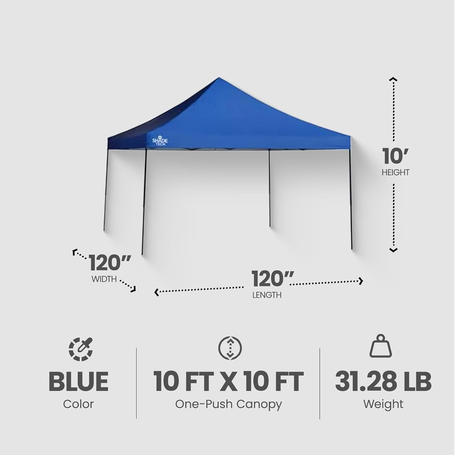 10 x 10 Pop Up Canopy Tent, 1-Person Setup, Portable Outdoor Shelter, Blue A34599