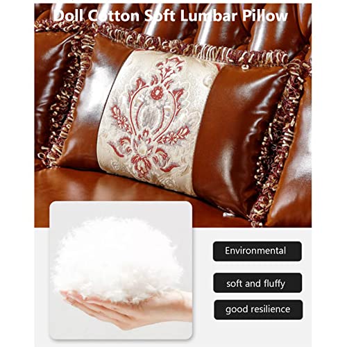Solid Wood Carved Leather Sofa for Living Room with Pillows Stool A2915