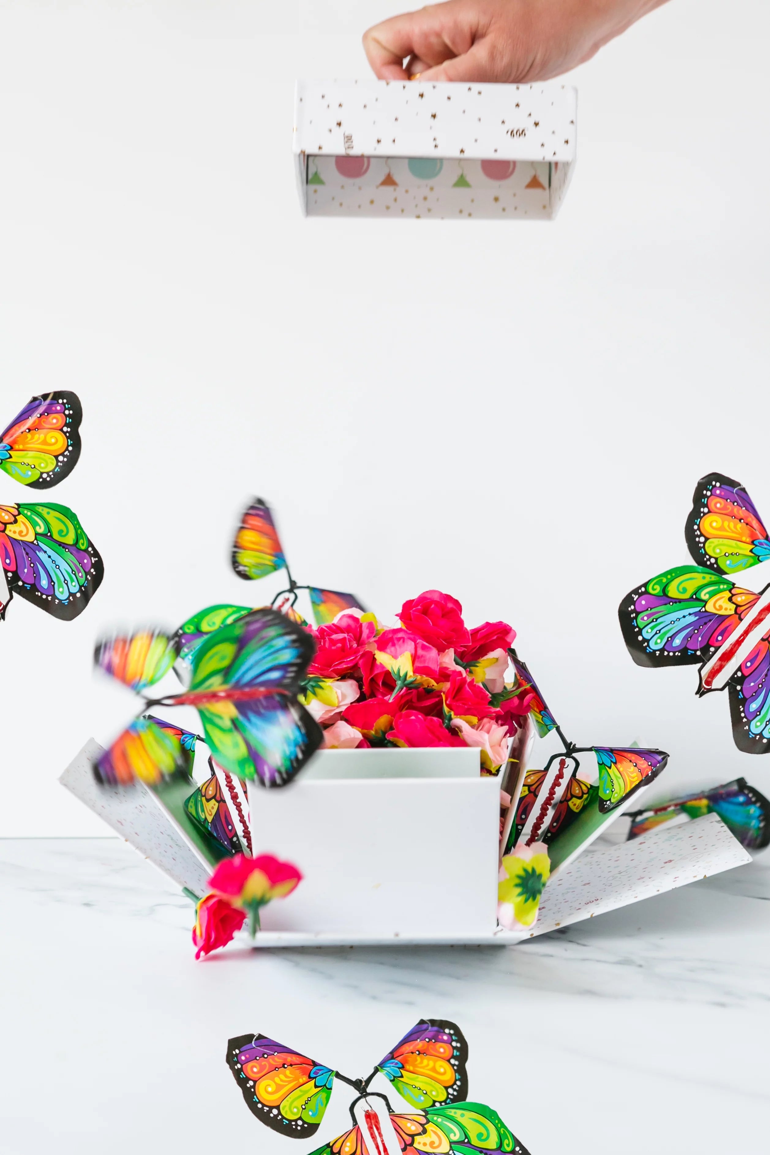 White & Gold Foil Celebration Butterfly Surprise Gift Box L256540