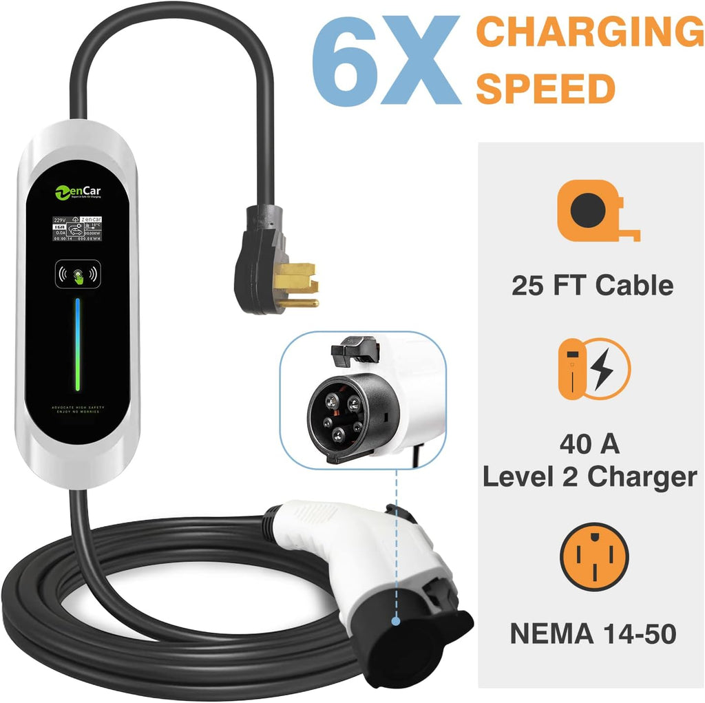 Portable EV Charger 40Amp with NEMA 14-50 Plug, Adjustable Current 16A-40A M3699