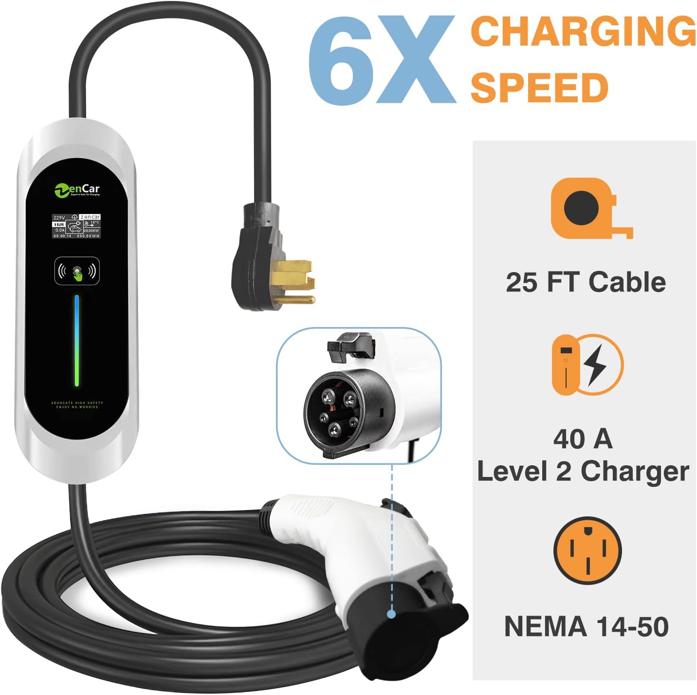 Portable EV Charger 40Amp with NEMA 14-50 Plug, Adjustable Current 16A-40A M3699