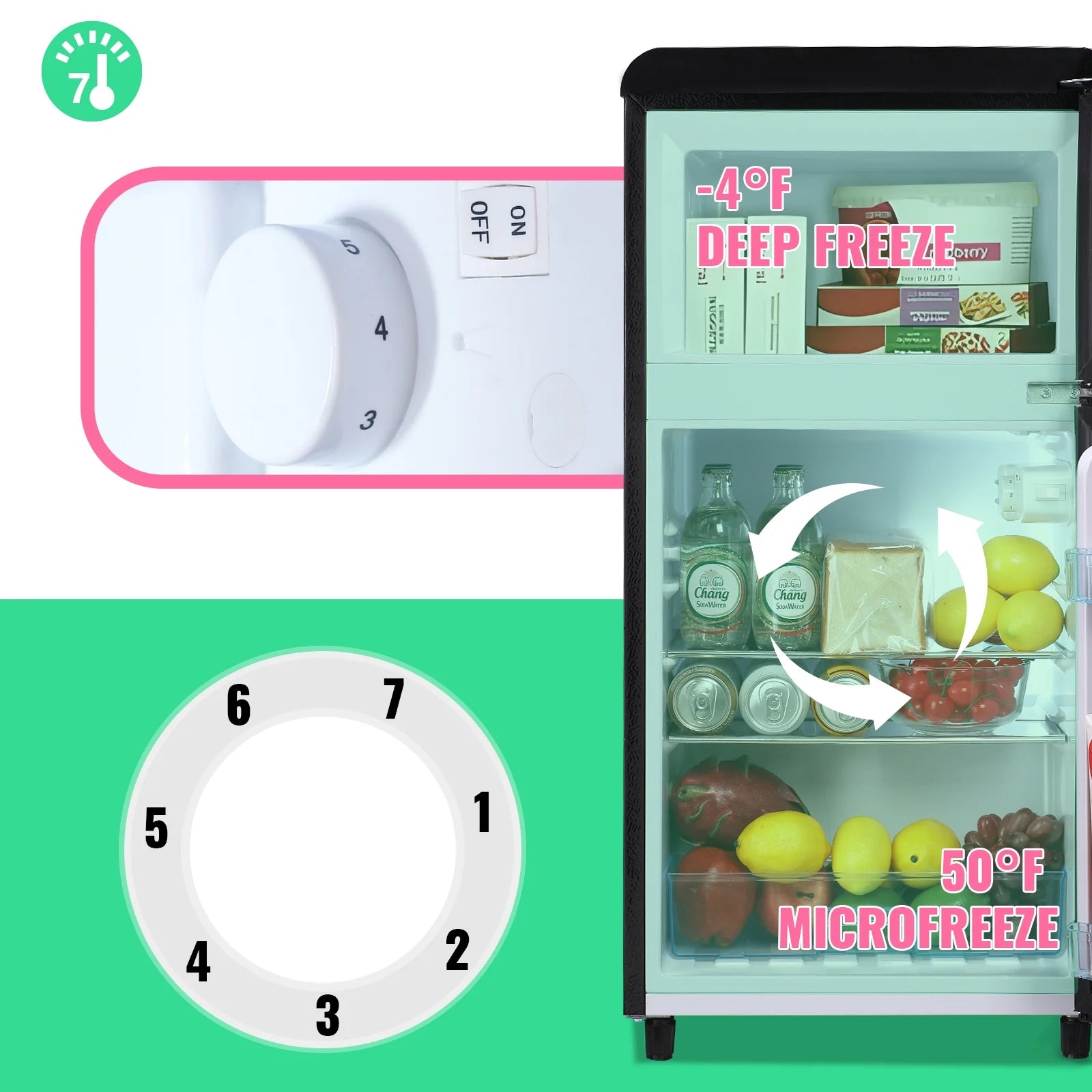 Mini Fridge Double Door 3.5 Cu. ft with Adjustable Temperature Control W356