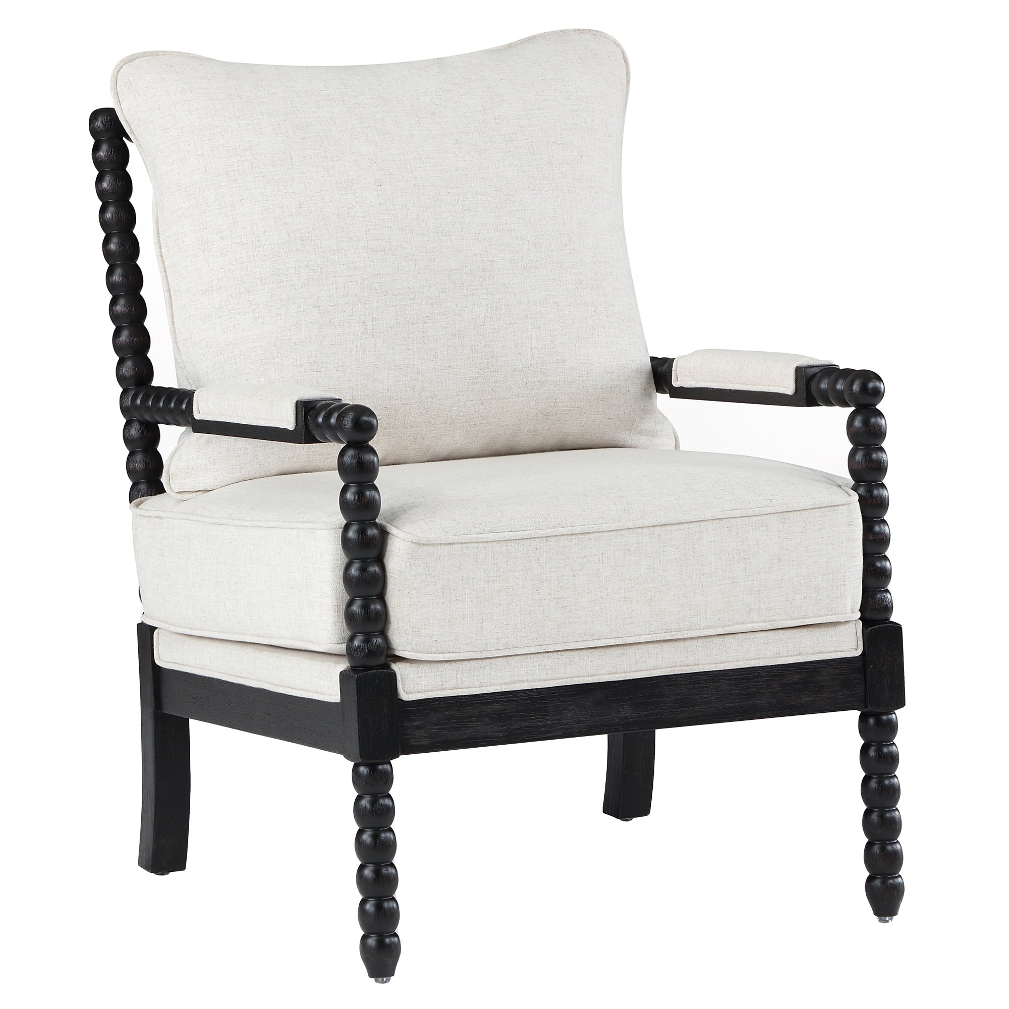 Upholstered Dining Chair with Linen Fabric and Wood Frame, Black and Beige N521953