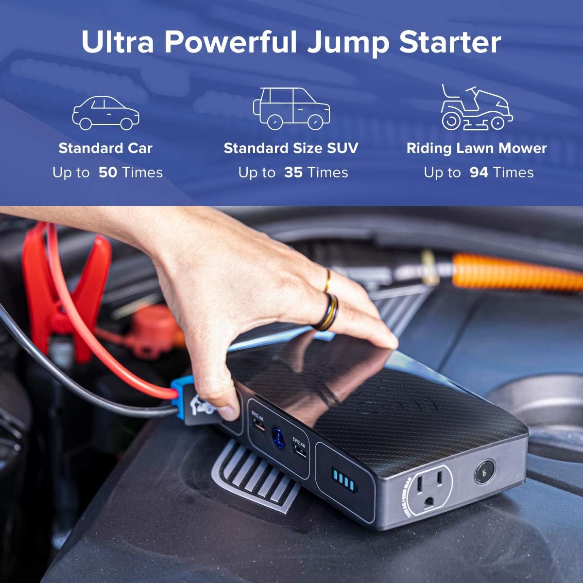 Wireless Laptop Power Bank 44400 mWh Portable Charger with AC Outlet and Car Jump Starter D639