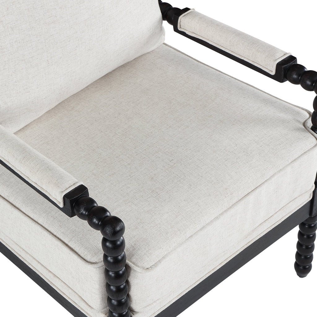 Upholstered Dining Chair with Linen Fabric and Wood Frame, Black and Beige N521953