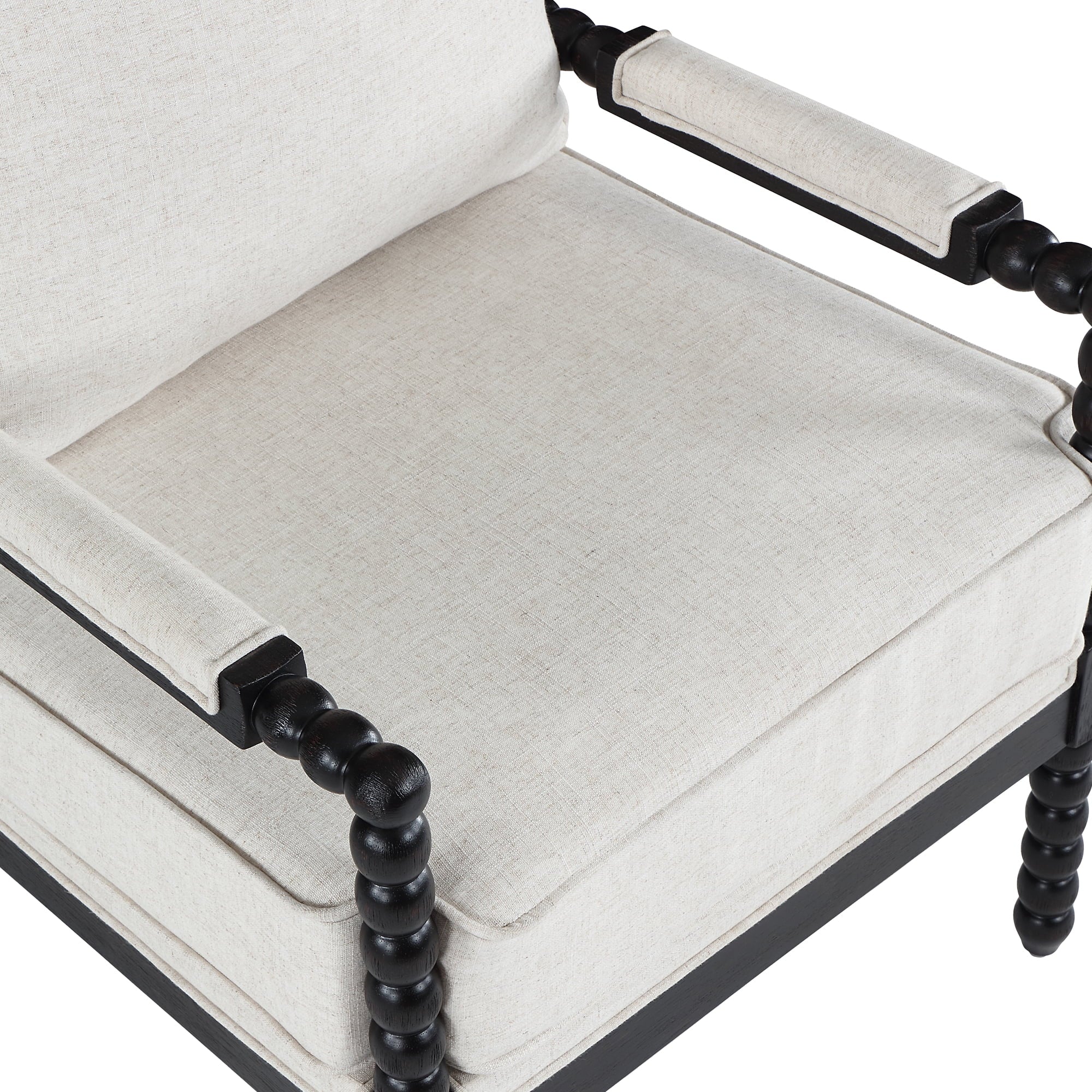 Upholstered Dining Chair with Linen Fabric and Wood Frame, Black and Beige N521953