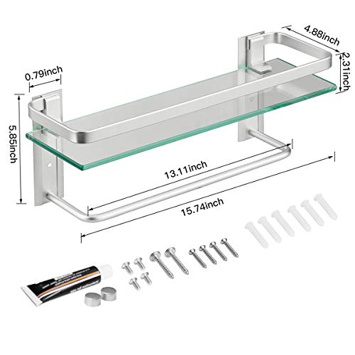 Bathroom Wall Shelf 15.7in Glass Shelves Wall Mount 3 Tier Black Z220686