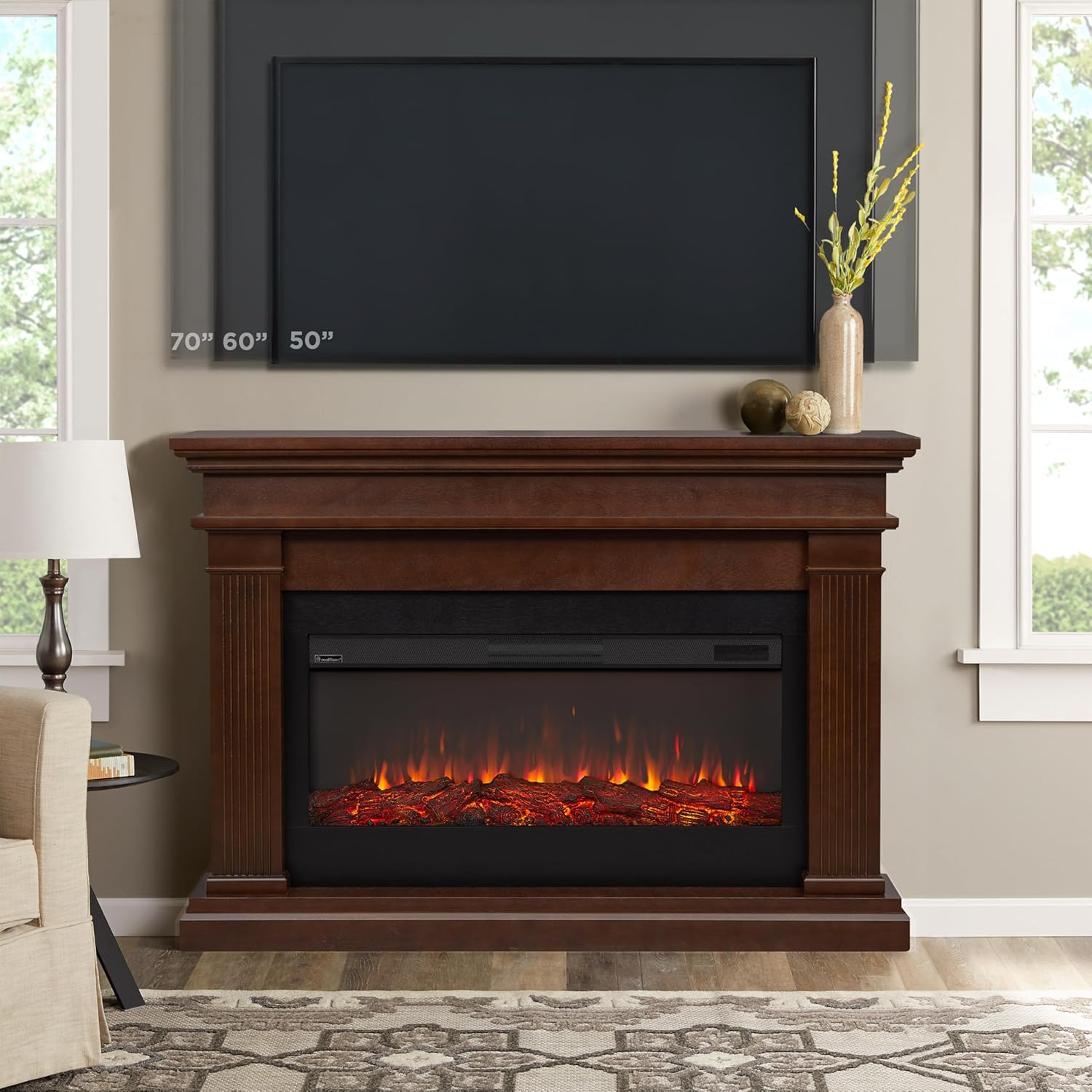 59" Landscape Electric Fireplace with Mantel, Remote Control, Timer Z754760