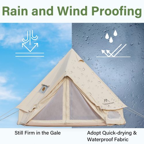 Mongolian Yurt Tent for Family Camping, Waterproof with Mosquito Net Doors S4556
