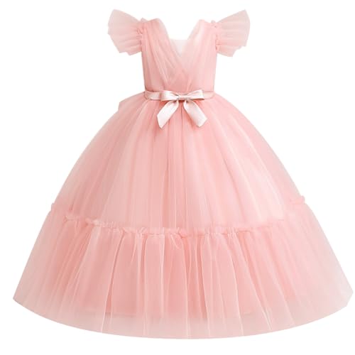 IDOPIP Flower Girl Dresses for Wedding Pageant Party Tulle Gown Girls Long Princess Dress First Communion Birthday Maxi Gown