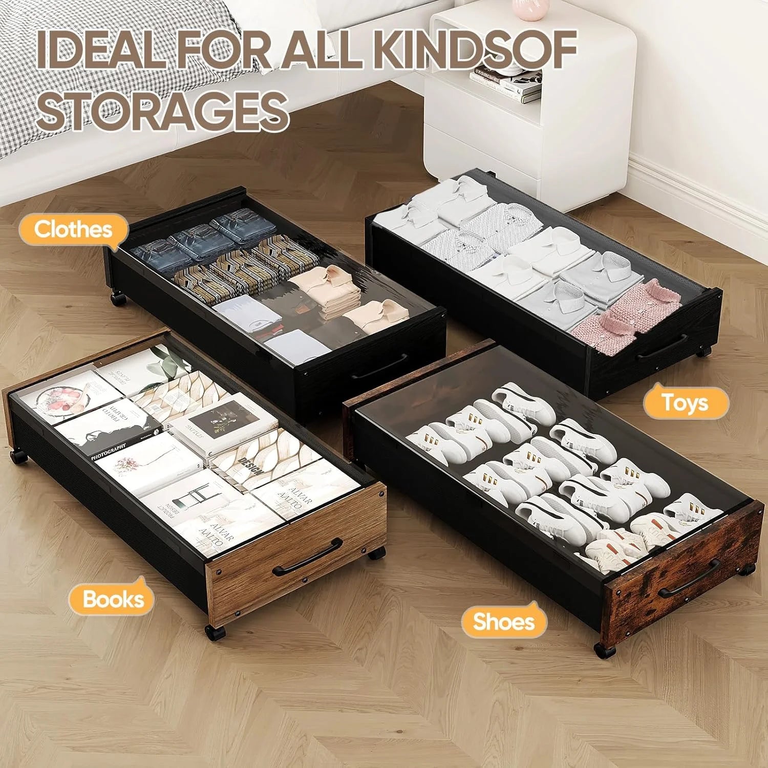 Under Bed Storage Bins with Wheels and Removable Lid, 2 Pack C292