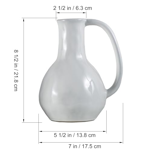 White Ceramic Vase with Double Handle, Rustic Glazed Decor P7017