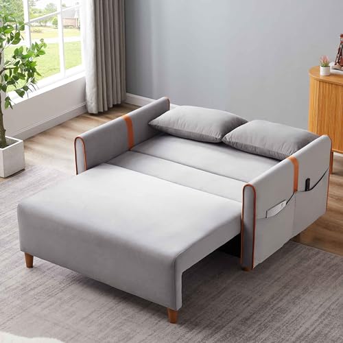 Pull Out Sofa Bed, 3-in-1 Velvet Loveseat with Storage, Adjustable Backrest U6704