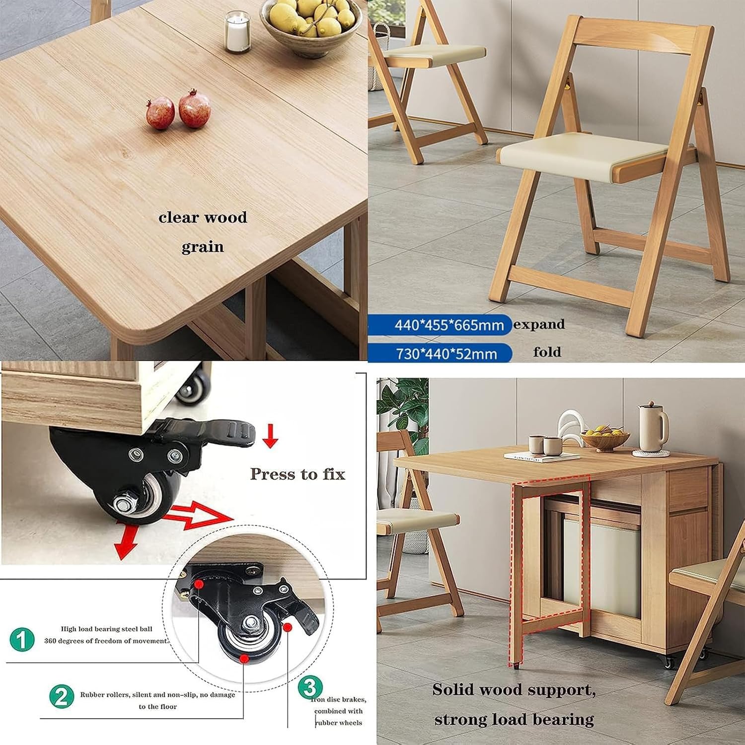 Folding Dining Table Set with 4 Chairs, Extendable Drop Leaf P320799