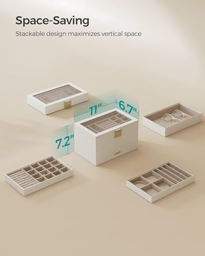 Stackable Jewelry Trays with Glass Lid and Removable Dividers X371024